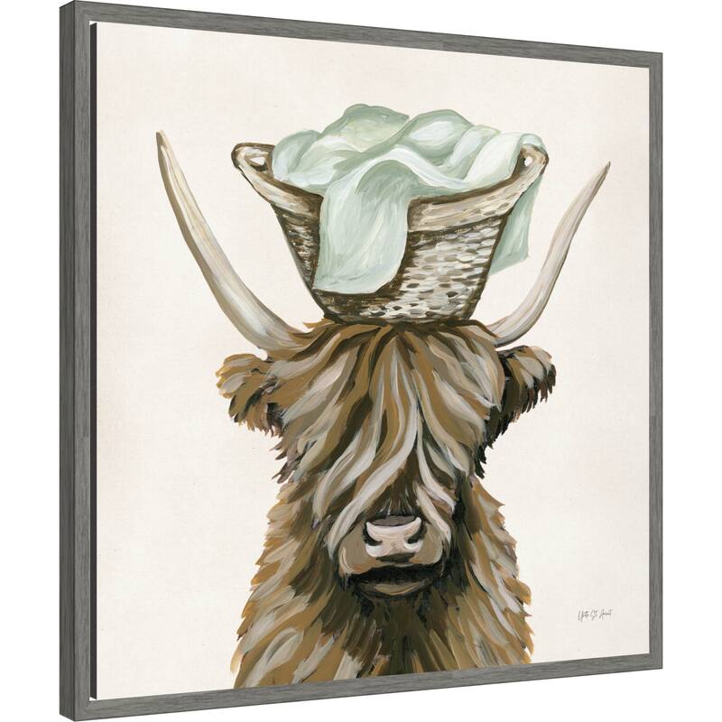 Highland Cow Laundry Basket by Yvette St. Framed Canvas Wall Art Print
