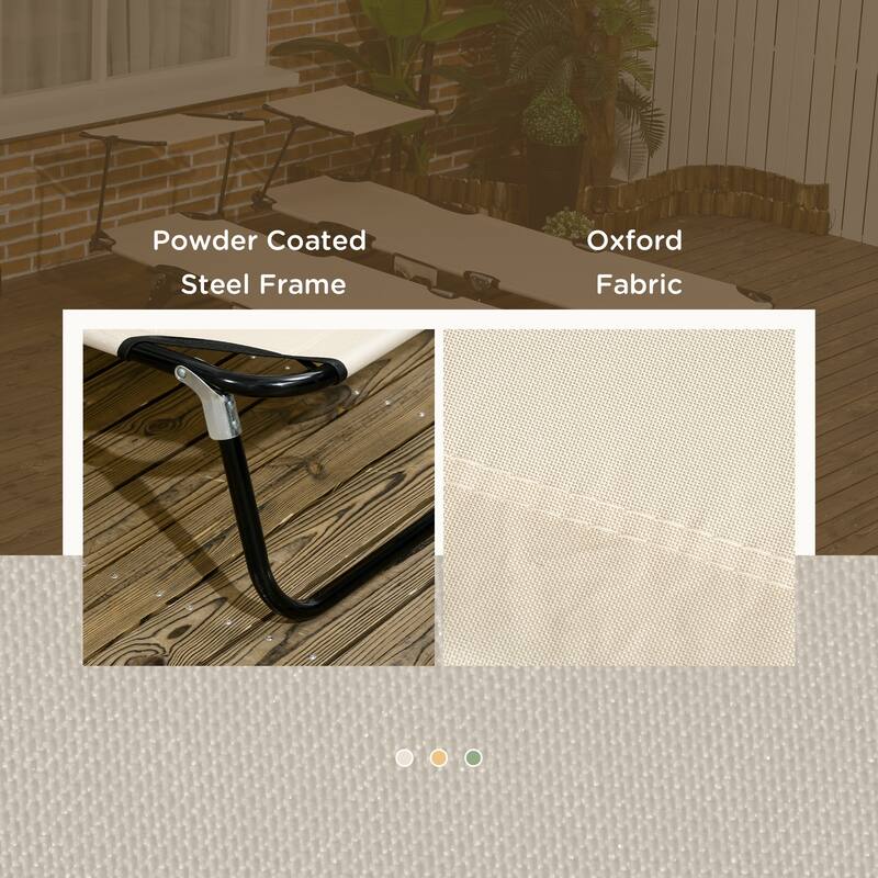 2-Piece Foldable Lounge Pool Chairs with Side Pocket, Outdoor Sun Tanning Chairs with Canopy Shade & Reclining Backrest