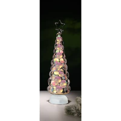 LED Lighted Christmas Ornament Tree Decoration - 15" - Gold and Pink - Set of 2