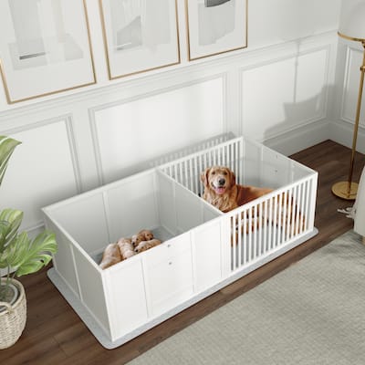 Whelping Box for Dogs Dog Kennel Dog House with Waterproof Pee Pad & Adjustable Door for Large Breed Dogs