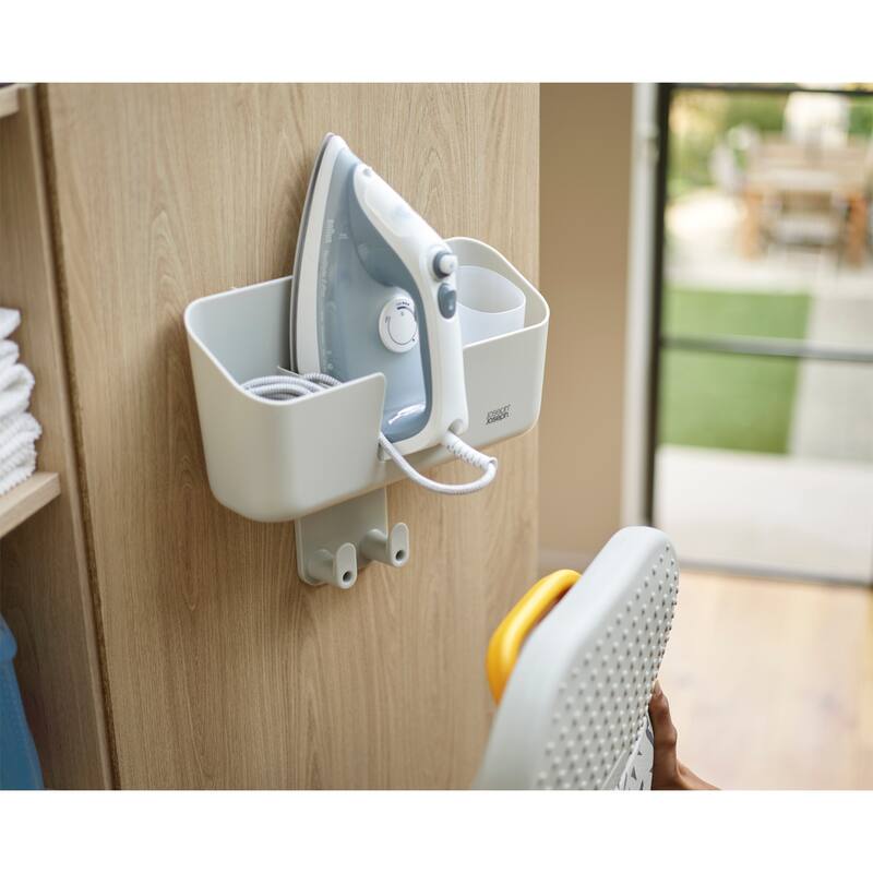 Joseph Joseph IronHub Wall-mounted Iron Storage Caddy with Ironing Board Hook - Ecru
