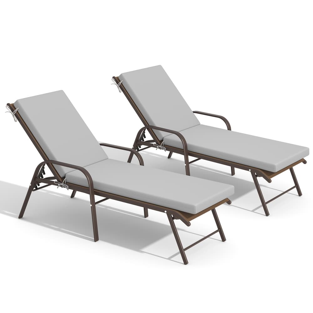 Outdoor Lounge Chairs Chaise Lounge Set with Adjustable Back and Cushions