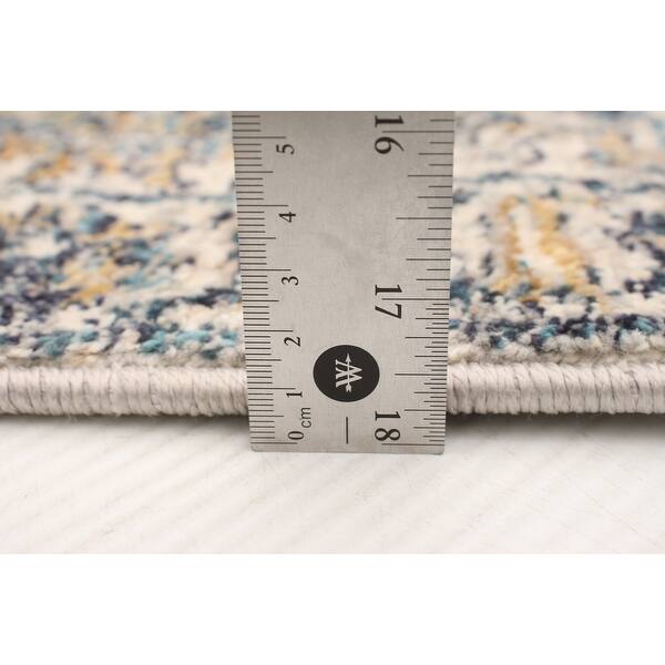 ECARPETGALLERY Machine Woven Bolivia Yalameh Blue, Ivory Rug - 2'2 x 8'0