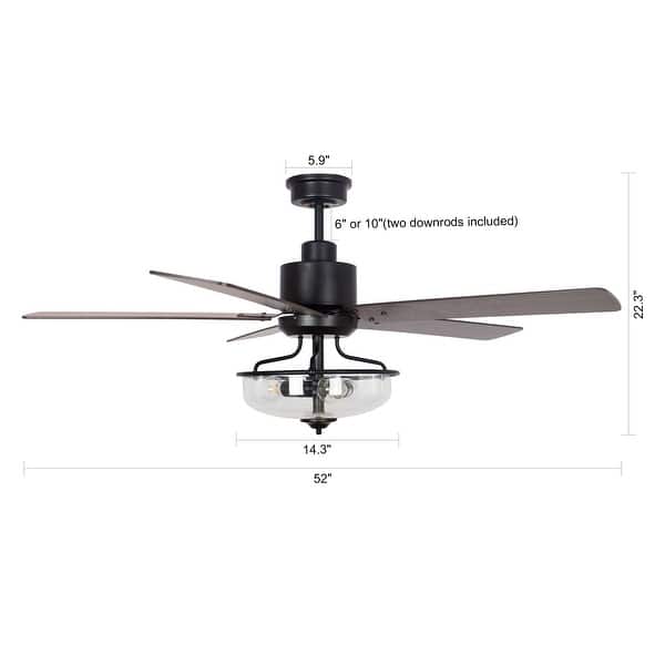 dimension image slide 3 of 2, 52 inch Reversible Wooden 5-Blade 3-Light Ceiling Fan with Remote