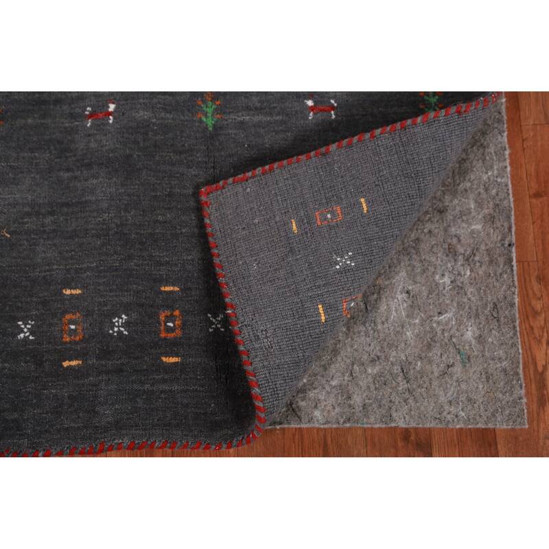 Hand Knotted Oriental 100% Wool Carpet Tribal Tribal Greys & Charcoal Gabbeh Area Rug - 5' 1'' X 2' 9''