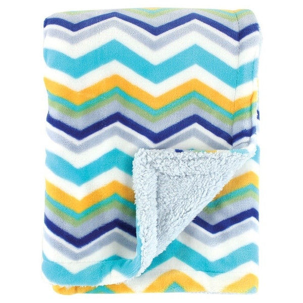 slide 1 of 1, Hudson Baby Infant Boy Plush Blanket with Faux Shearling Back, Blue, One Size - Blue - One Size One Size - Blue