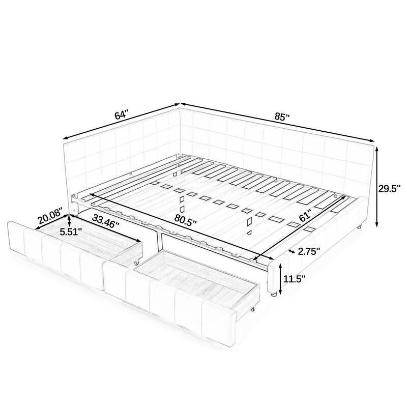Queen Size Platform Bed with Storage Drawers and Unique Armrest Design