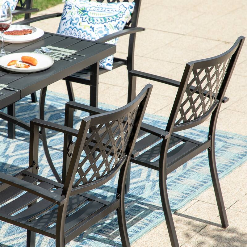 MAISON ARTS 9-Piece Patio Dining Set, 60 Inch Square Metal Table and 8 Metal Dining Chairs