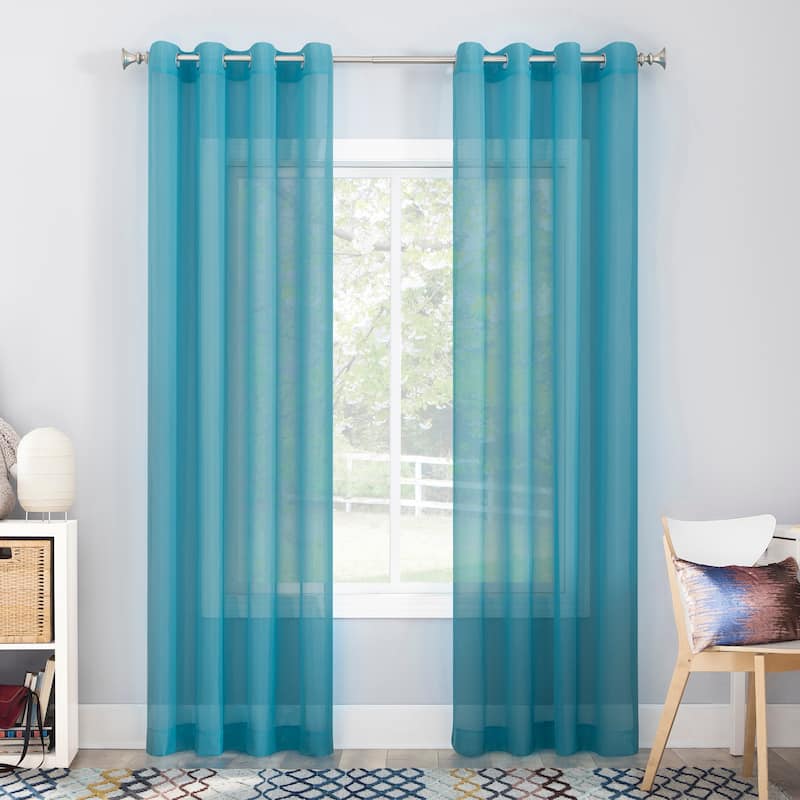 No. 918 Calypso Voile Sheer Grommet Curtain Panel, Single Panel - Sky Blue - 59" x 63"