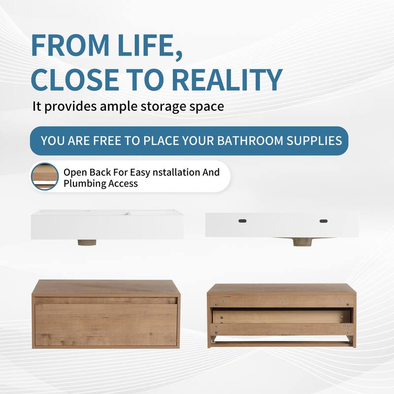 ARTCHIRLY 30/60 Inch Bathroom Vanity with Sink, Floating Bathroom Vanity With Soft Close Drawer