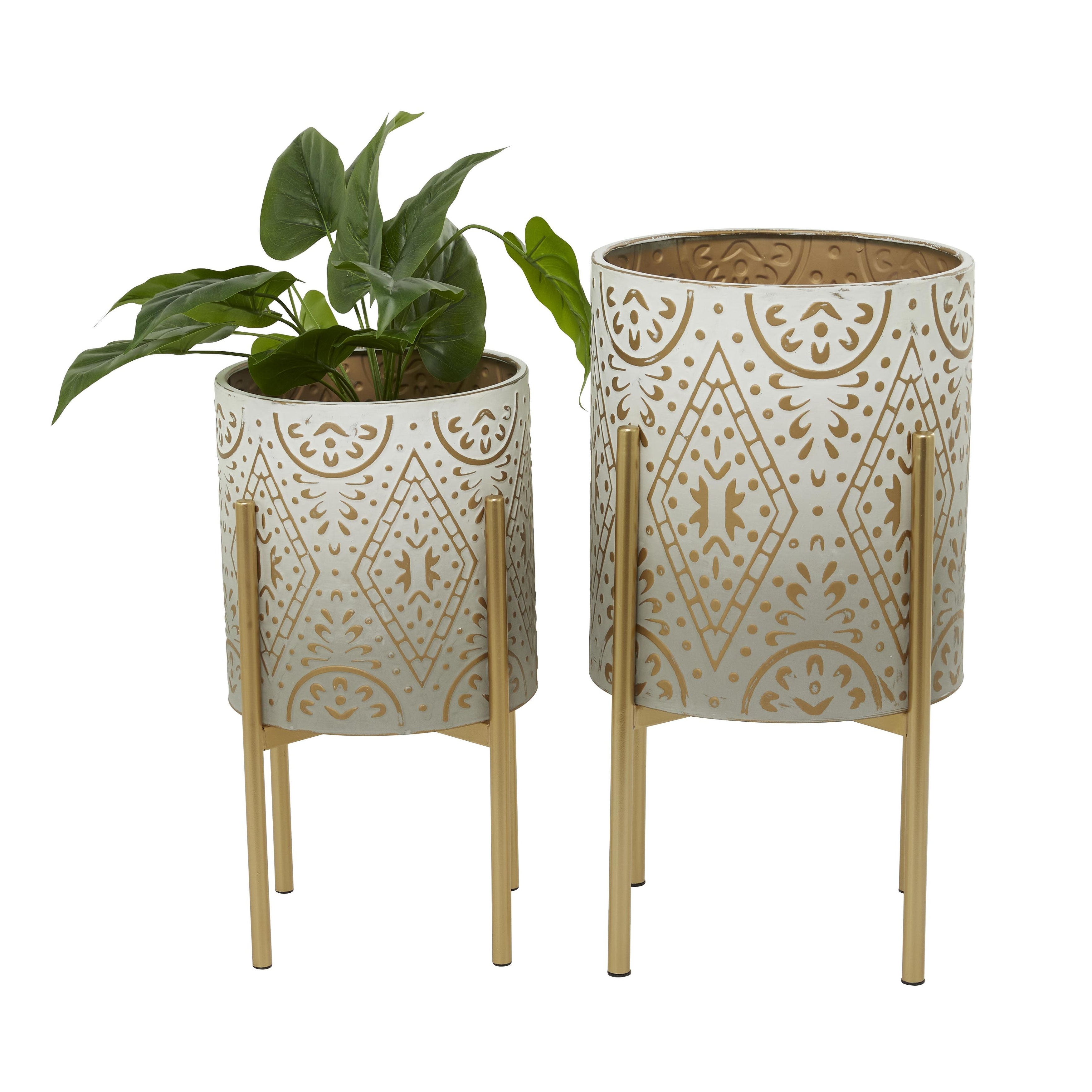 Metal Indoor Outdoor Planter with Removable Stand - Set of 2 Cream - Roche River Decor