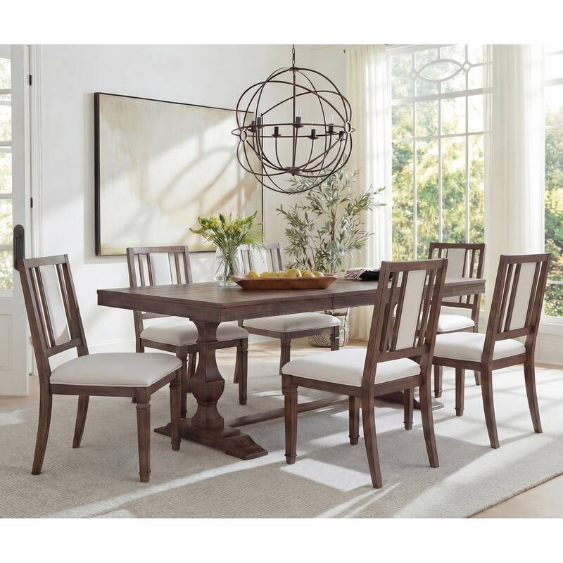 Farmhouse Dining Chair and Bench Set, Solid Wood Upholstered Armless Chair and Dining Bench with Turned Legs