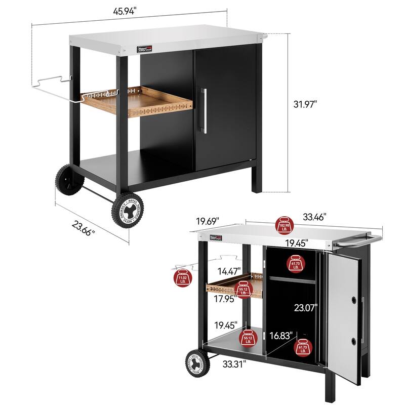 Royal Gourmet PC3402S 3-Tier Dining Cart with Storage Cabinet