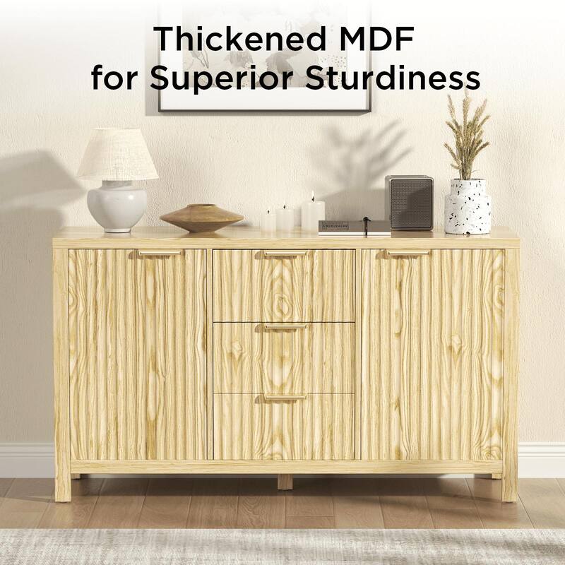 Meyreso 55" Wide Coffee Bar with 2 Adjustable Shelves, Modern Farmhouse Sideboard Buffet with 4 Drawers