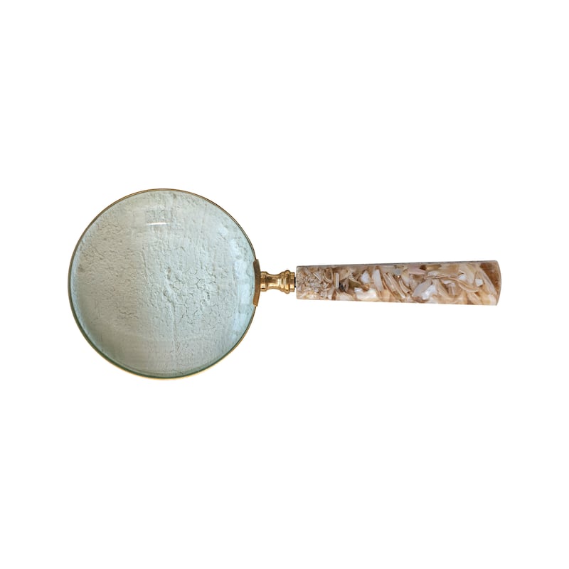 Brass Magnifying Glass with Mother of Pearl Handle - 9.0"L x 4.0"W x 0.8"H