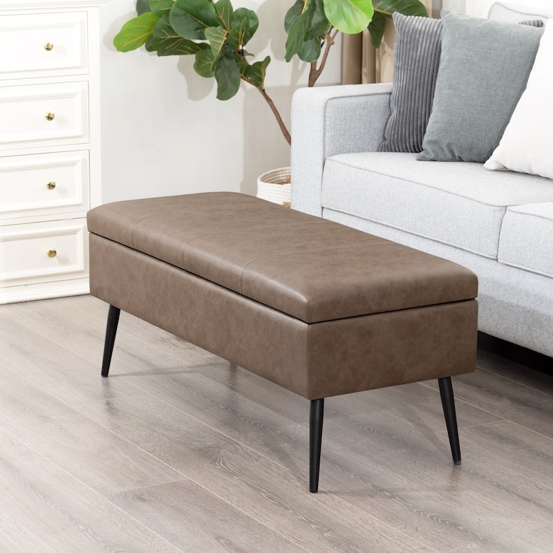 Adeco 42" Faux Leather Storage Bench with Lift-Top Lid