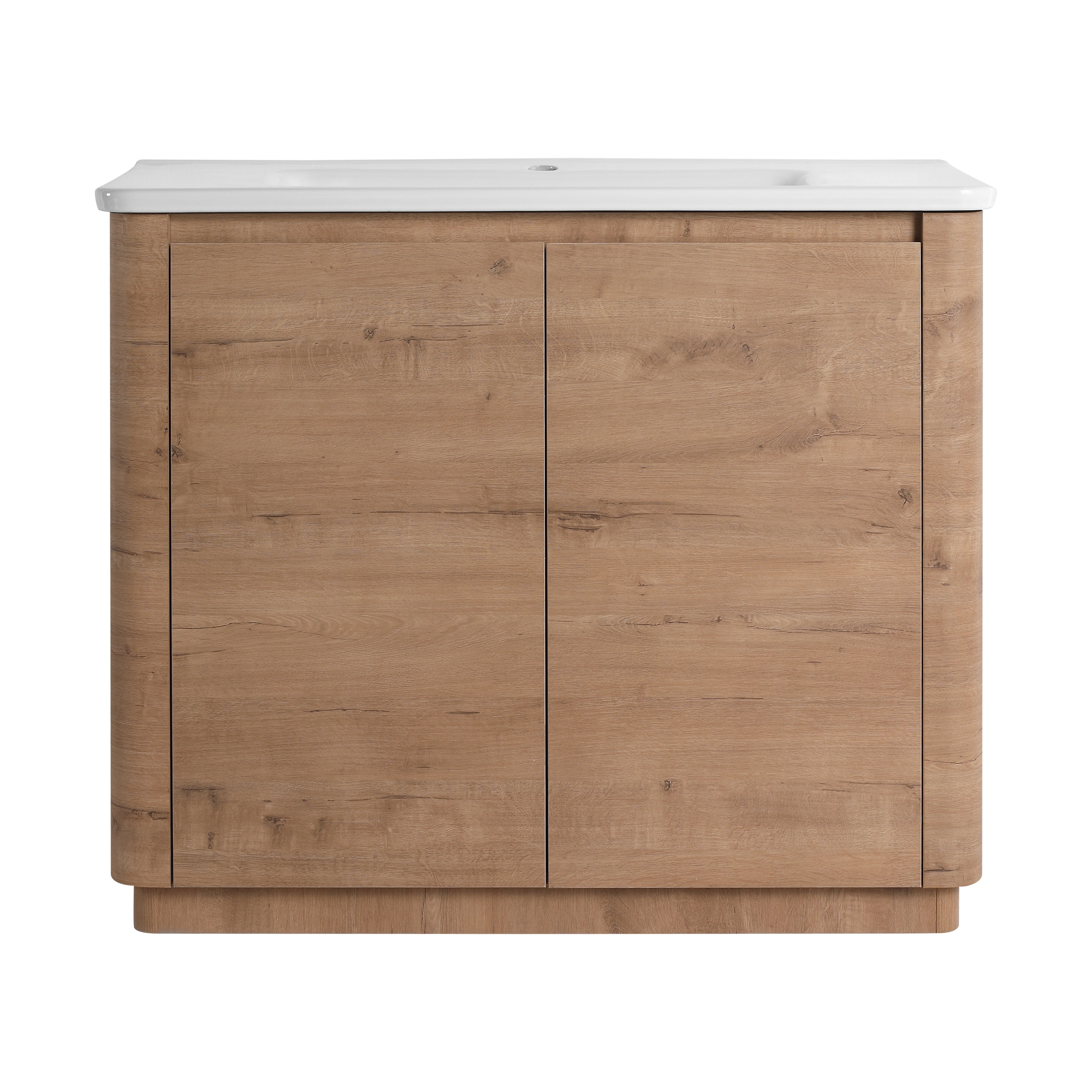 36/40Inch Freestanding Single Sink Vanity Set with White Ceramic Countertop, Bathroom Storage Cabinet with Adjustable Shelf