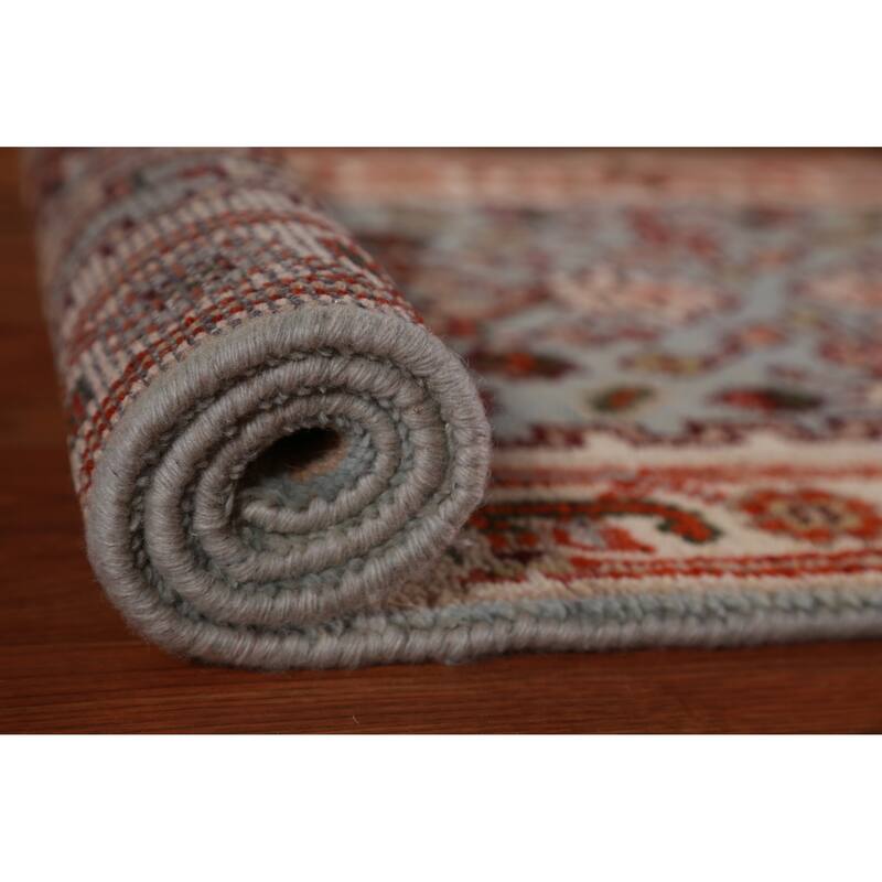 Hand Knotted Oriental 100% Wool Carpet Traditional Geometric Navy Blue & Blues Heriz (serapi) Runner Rug - 8' 4'' X 2' 6''