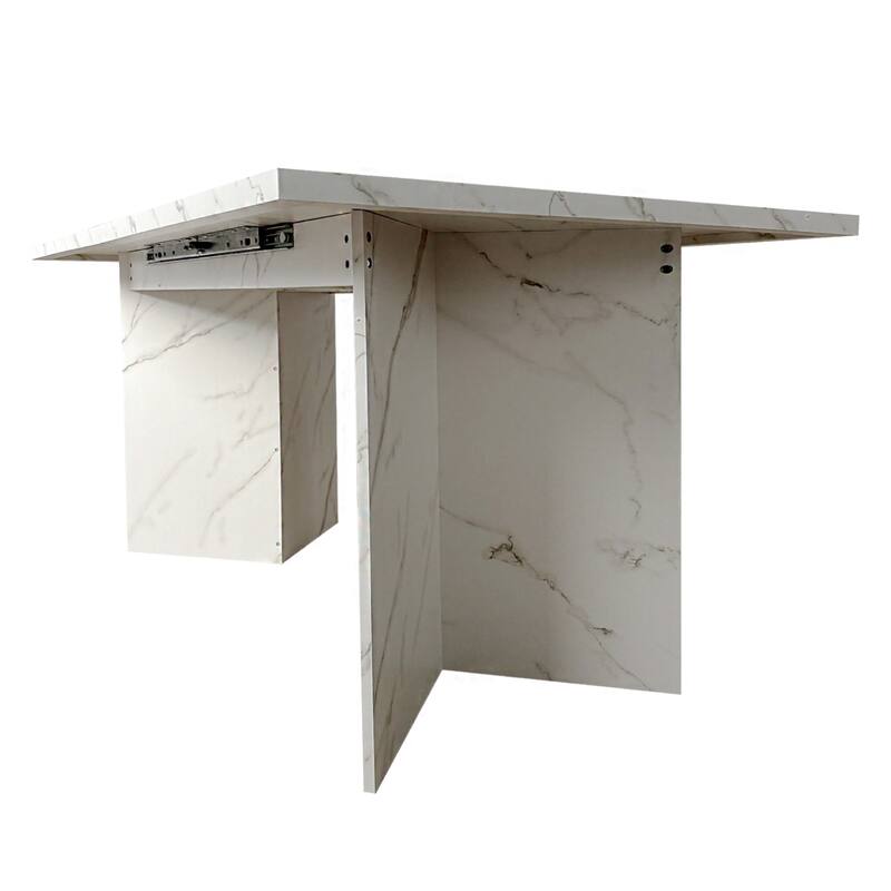 Extendable Dining Table, Wooden Kitchen Table with V-Shaped Legs, Coffee Table with Silent Glide Rails