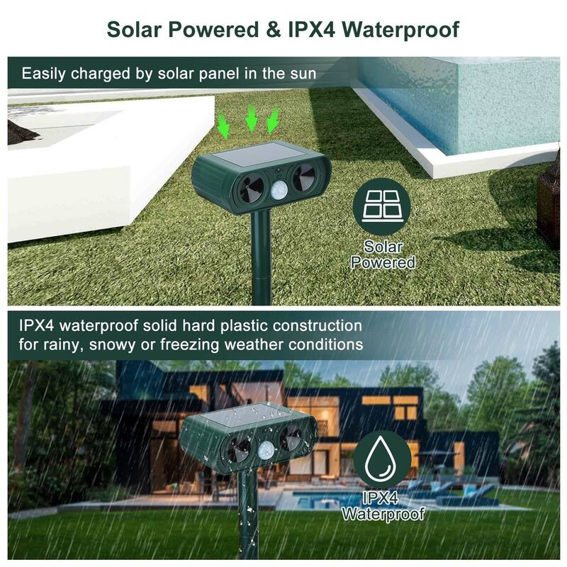 Solar Powered Motion Sensor Repellent IPX4 Waterproof Outdoor - Green