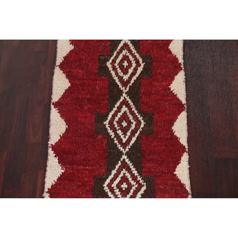 Geometric Tribal Moroccan Runner Rug Wool Hand-knotted Oriental Carpet - 2'4" x 12'5"