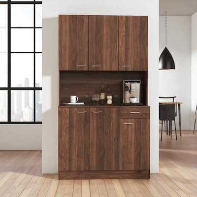 70.87" Tall Storage Cabinet with 6 Doors, 1 Drawer and Open Shelf, Walnut Wardrobe for Bedroom or Kitchen