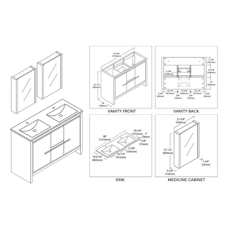 Solid Wood Bathroom Vanity with Mirror Medicine Cabinet