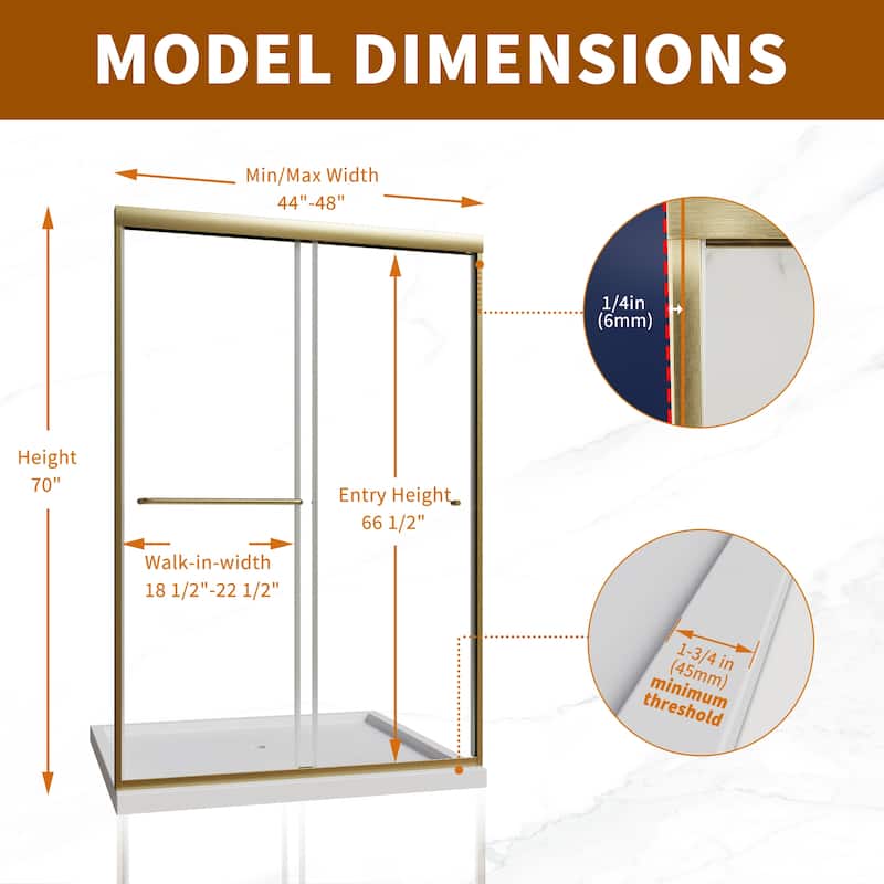 Modland 44-48''x 70'' Glass Shower Door - 44''-48''x 70''