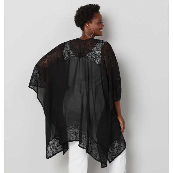 Avenue Womens Black Lace Trim Kimono One Size