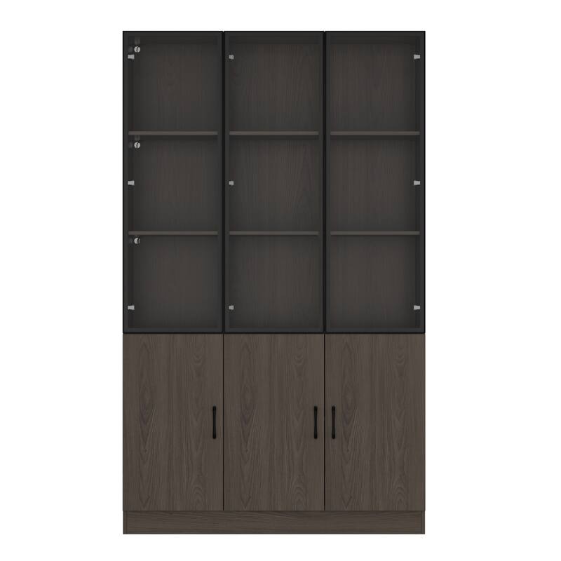 LED-Lit Wood Grain Cabinet - Configurable Storage for Home or Office