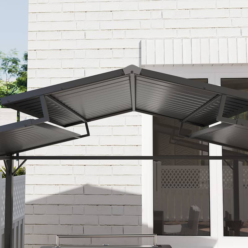 5x8ft BBQ Grill Gazebo with Metal Frame Shelves Cup Holders Windproof and Waterproof Canopy - 98.4" L x 63" W x 98.4" H