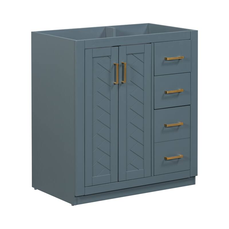 Retro Style Bathroom Vanity Cabinet with Solid Wood Frame, 3 Drawers, Soft-Closing Hinges - 29.53in L Solid Wood+MDF