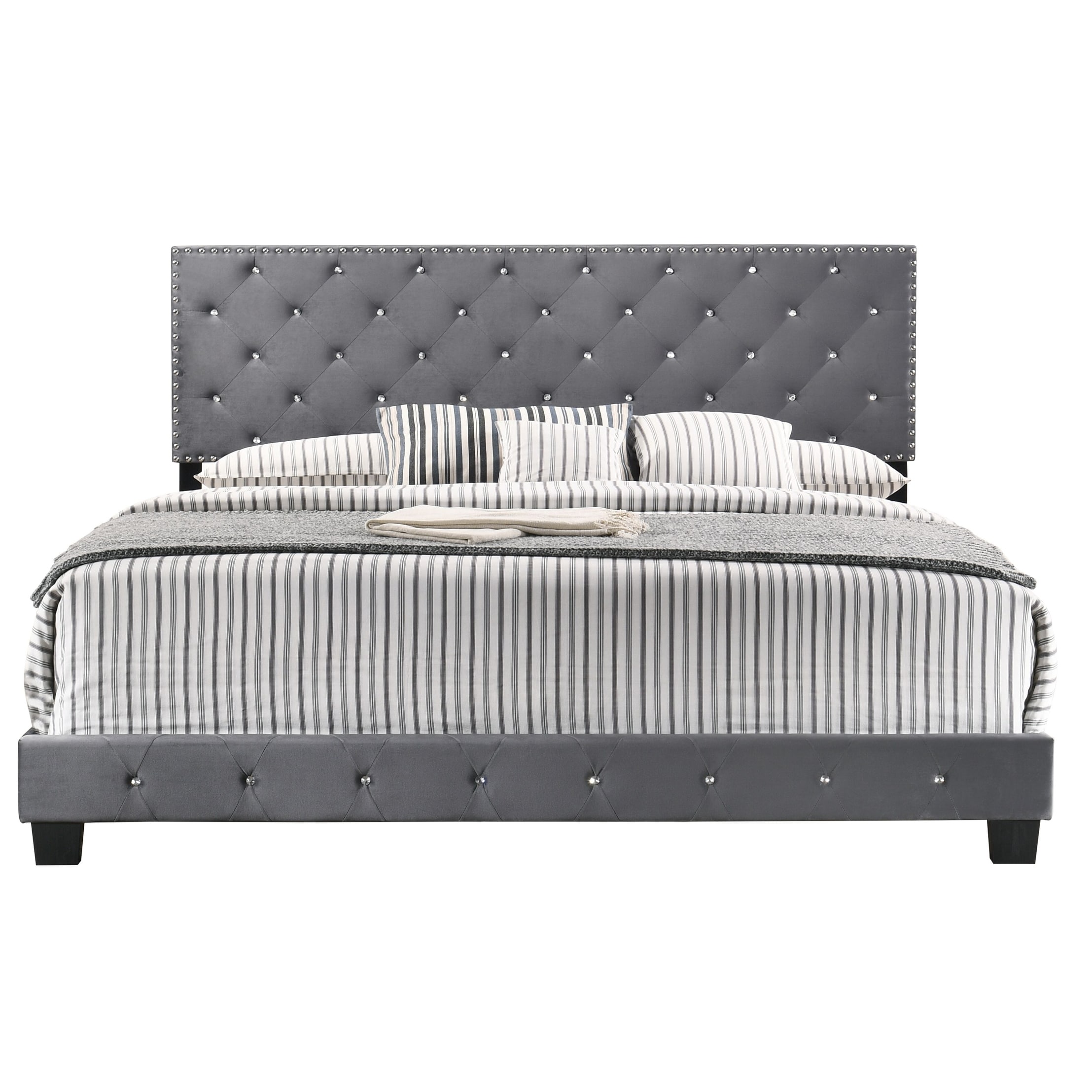 Suffolk Velvet Upholstered Jewel Accent Tufted Nailhead Panel Bed