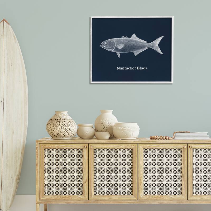 Stupell Nantucket Blues Fish Framed Giclee Art Design By Phillipa Katz