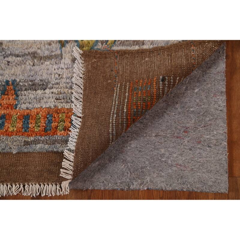 Hand Knotted Oriental 100% Wool Carpet Modern Tribal Greys & Charcoal Moroccan Area Rug - 9' 10'' X 6' 2''