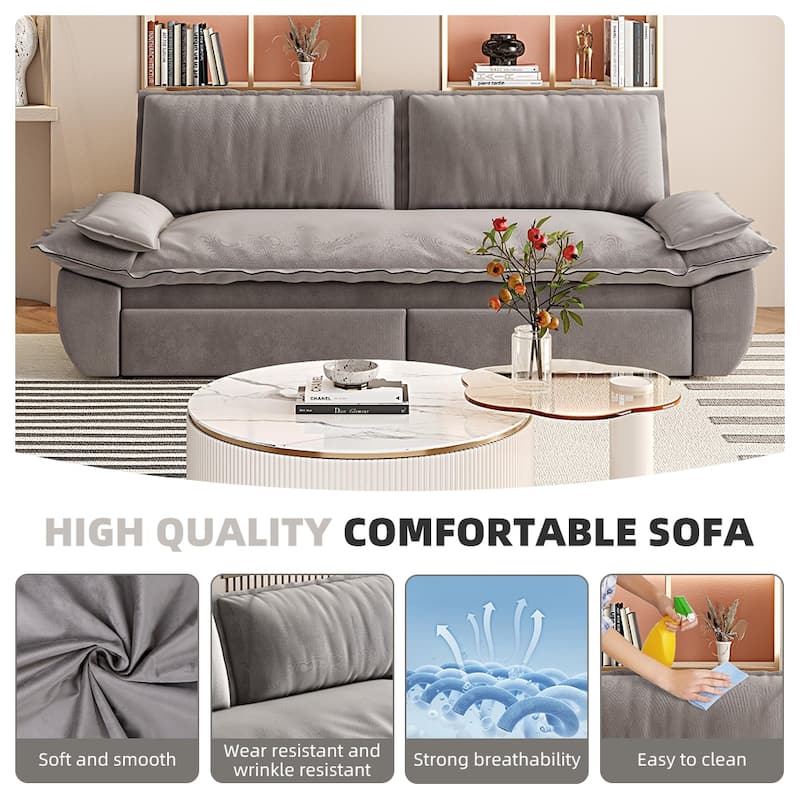3-in-1 Convertible Velvet Sofa Bed, Pull-Out Queen Sleeper Bed, Chaise Lounge Sofa Daybed, Easy-to-Assemble