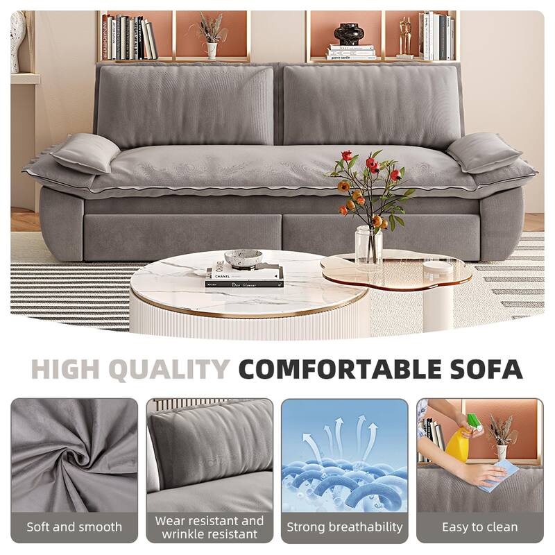 73.2" Queen Pull Out Sofa Bed,3-in-1 Convertible Sleeper Sofa,Multi-Functional Velvet Loveseat Bed,Grey