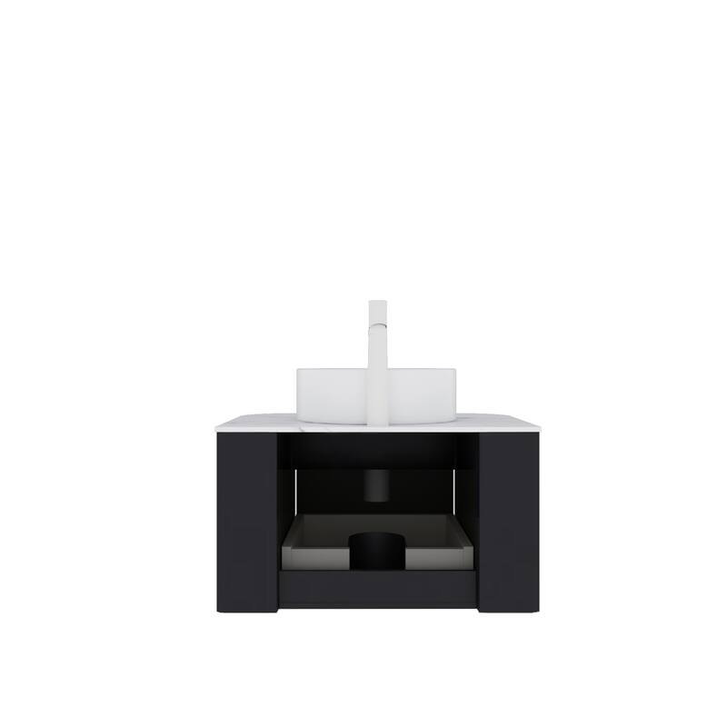 24"Bathroom Vanity with Sink, Wall-Mounted Floating Curved Edges Striped Cabinet with Drawer, Round Ceramic Basin