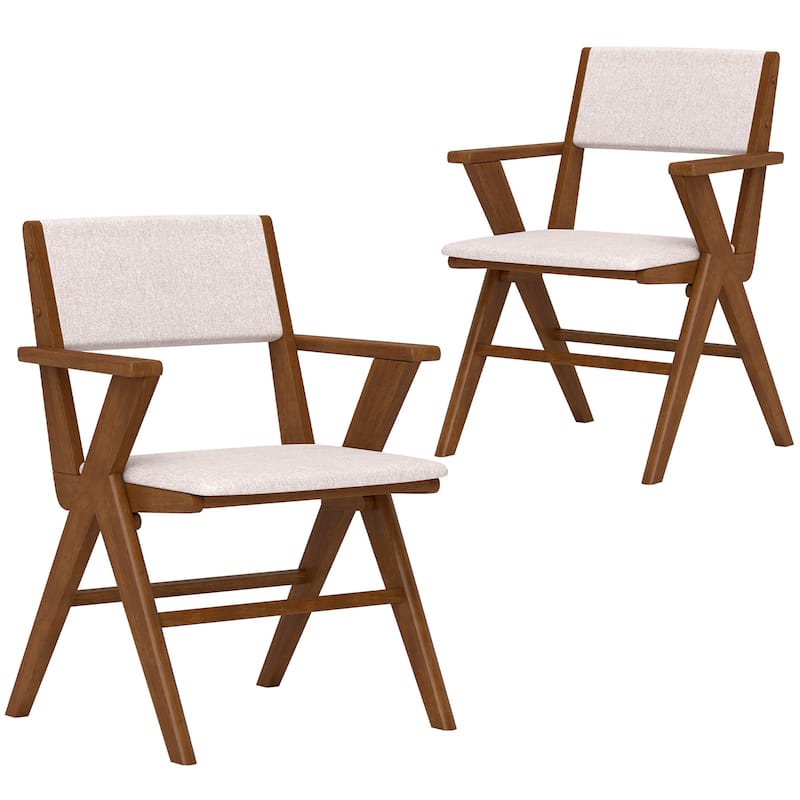 Gymax Wooden Dining Chair Set of 2 w/ Rubber Wood Frame Padded Seat & - Walnut - Set of 2
