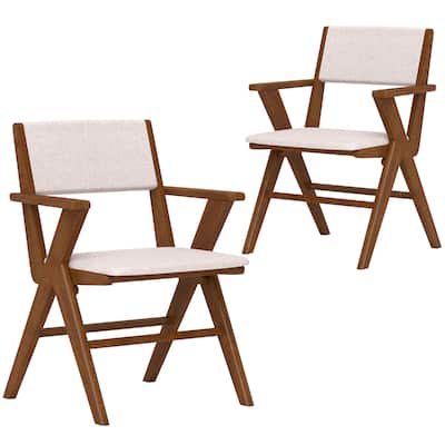 Gymax Wooden Dining Chair Set of 2 w/ Rubber Wood Frame Padded Seat &