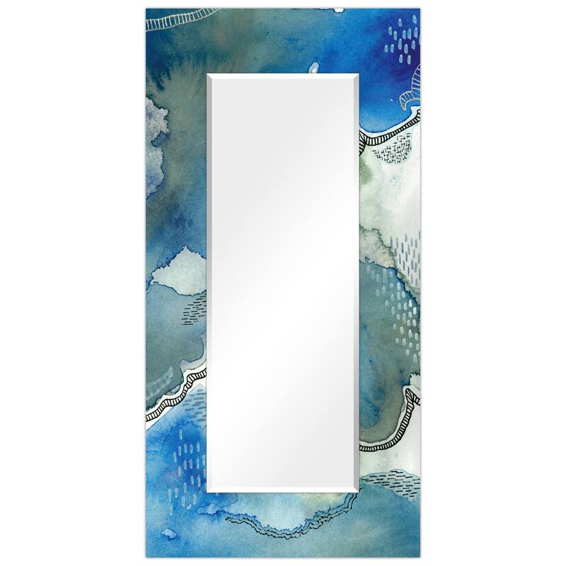 "Subtle Blue"Abstract Rectangular Beveled Wall Mirror on Free Floating Tempered Glass - Multi