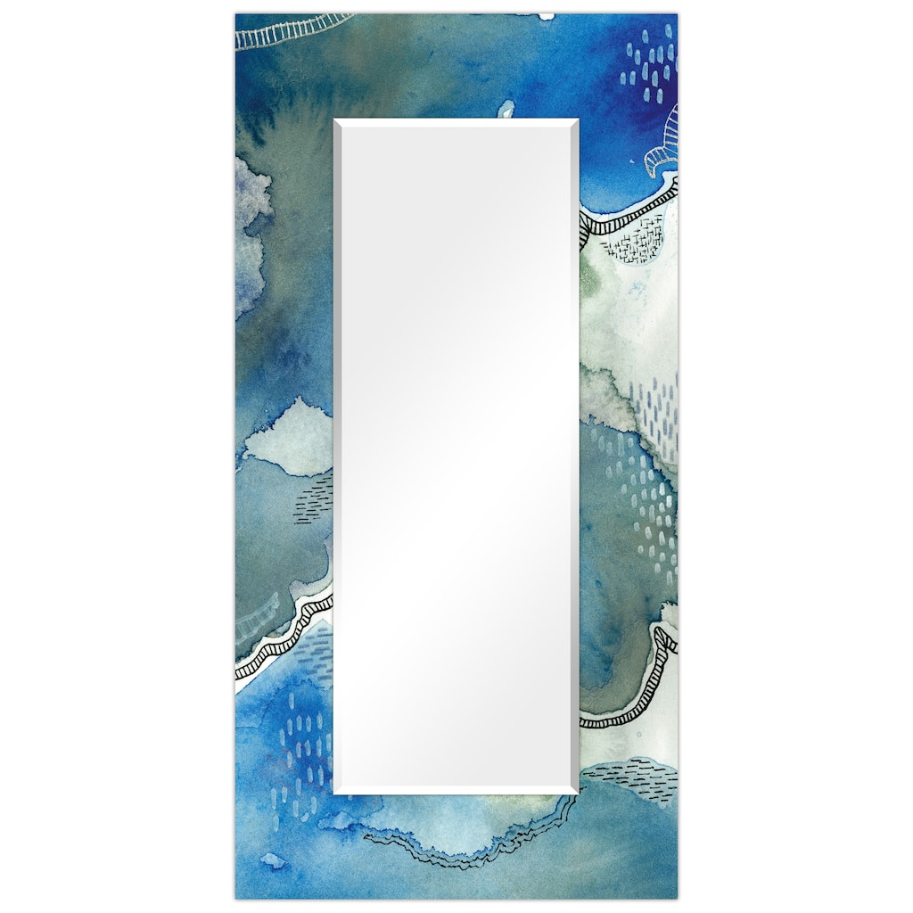 "Subtle Blue"Abstract Rectangular Beveled Wall Mirror on Free Floating Tempered Glass - Multi