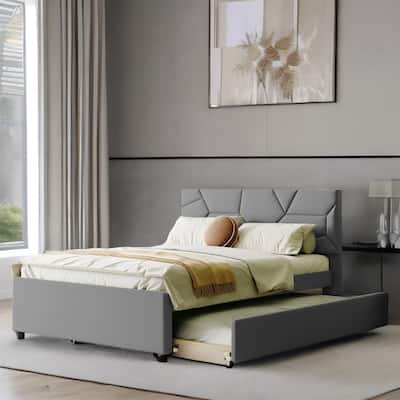 Full Size Upholstered Platform Bed with Twin Size Trundle