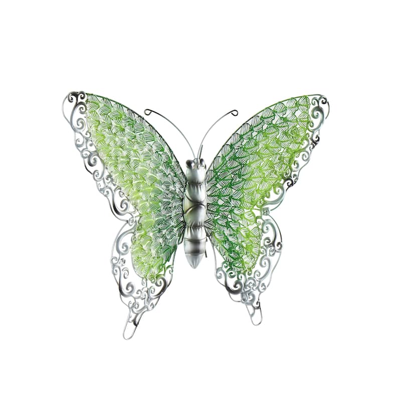 Iron Metal Eclectic Butterfly Wall Decor in Blue, Purple, or Green (16" H X 21" W)