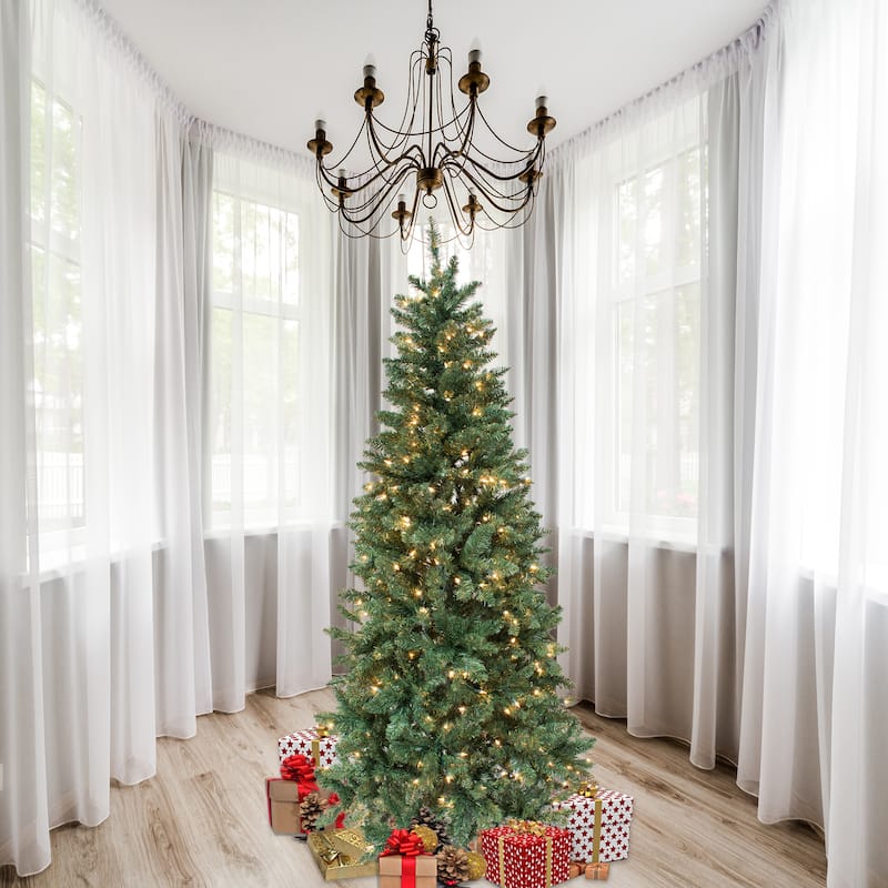 Astella 7-foot Pre-lit Douglas Fir Hinged Artificial Christmas Tree With Stand and 300 Clear Incandescent Lights