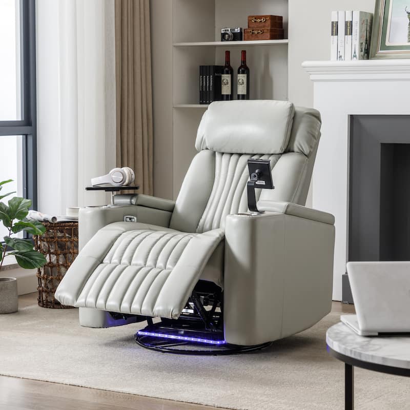 270° Power Swivel Lift Recliner Chair with Cell Phone Stand & Cup Holders, Swivel Tray Table, Lazy Boy Sofa Chair for Home - Grey
