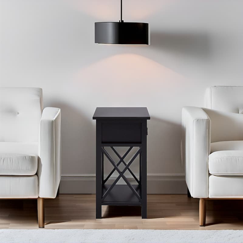 Wooden Nightstand Bedside Table with Drawer - Small Bedroom End Table for Bedrooms