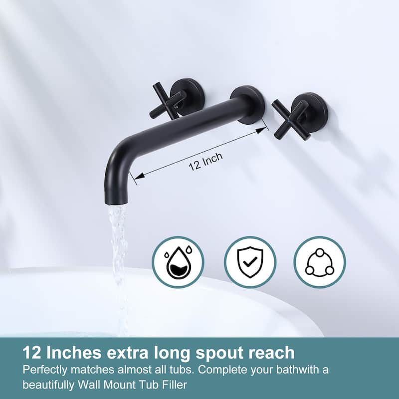 WOWOW Modern Cross-Style Dual-Handle Wall-Mounted Bathtub Faucet