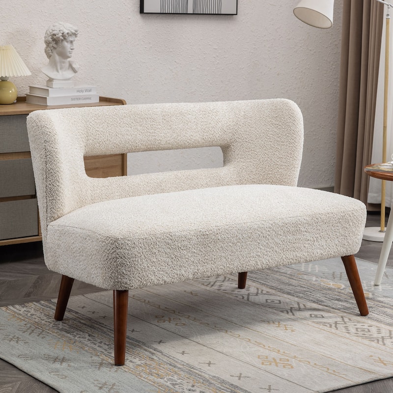 Porthos Home Hedra Sherpa Fabric Loveseat Small Couch Sofa with Wooden Legs