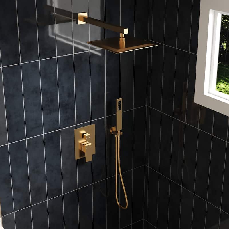 GRANDJOY Shower System 10" High Pressure Rainfall Shower Head with Handheld Spray Combo